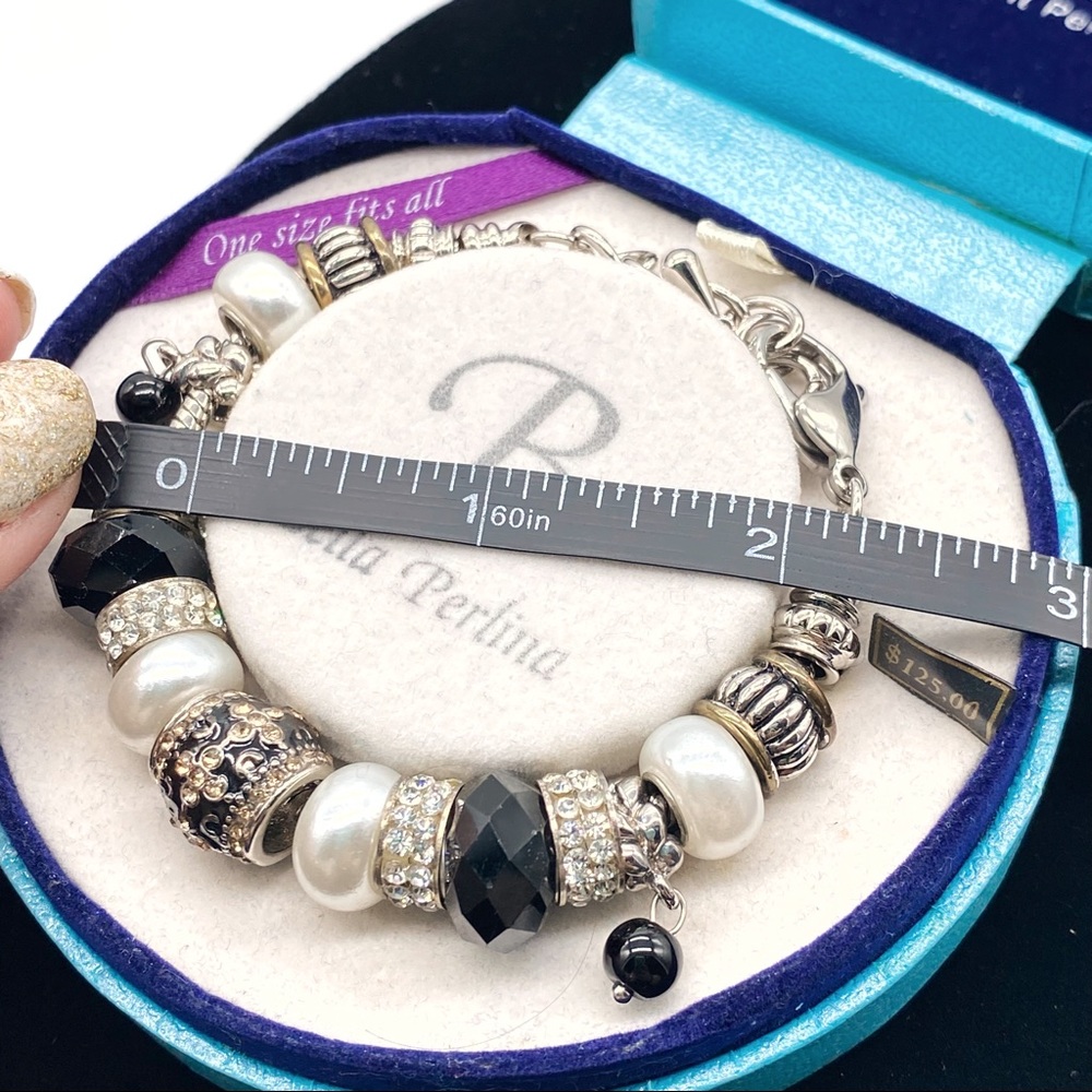 Bella Perlina Charm Bracelet Black, Crystal, Pearl & Silver Bead Customizable - Picture 7 of 14
